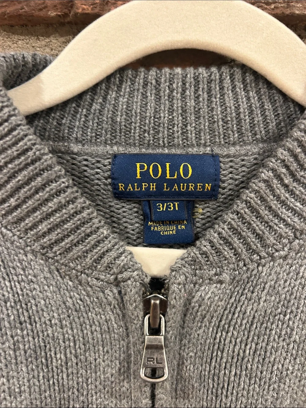 Polo by Ralph Lauren Gray Knit Zip Sweater with Navy Pony
